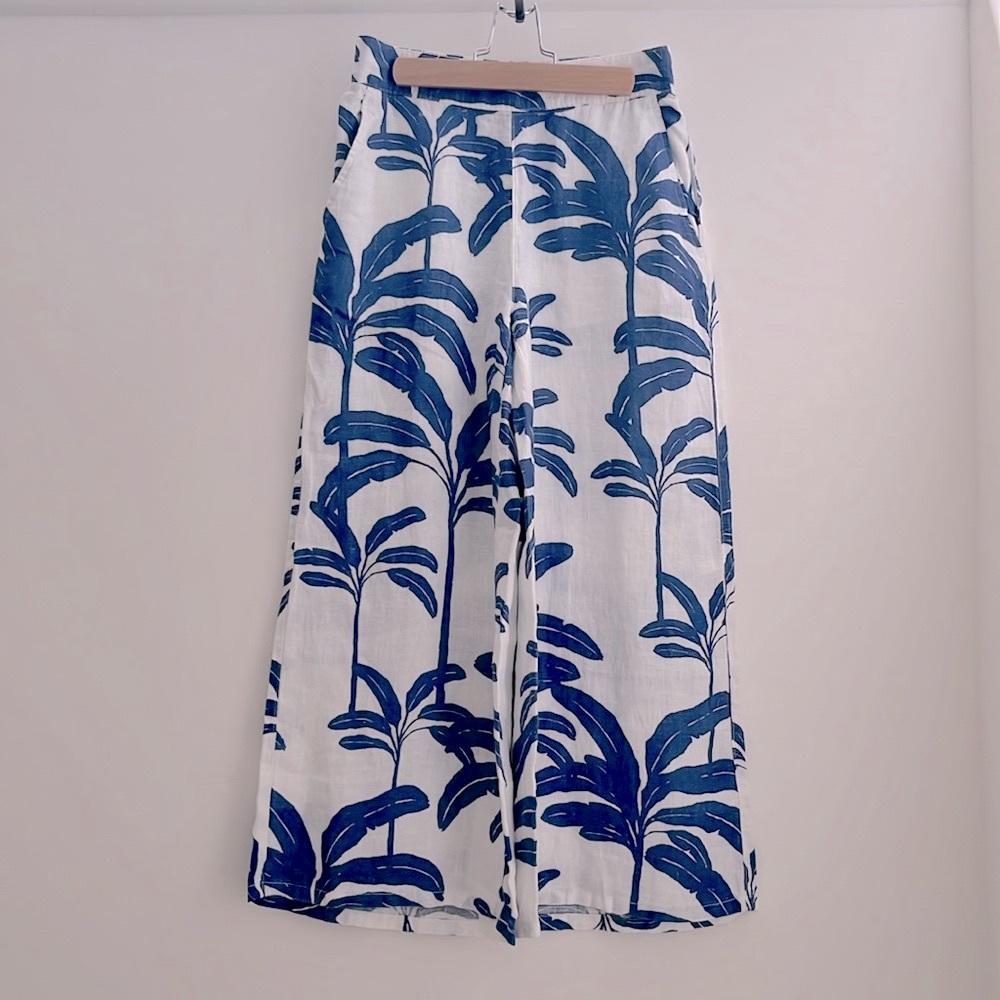 Tahari Linen Palm Pants 💙 🌴